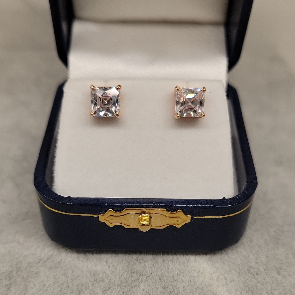 Rose Gold Plated 925 Sterling Tycoon Simulated Diamond Stud Earrings